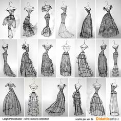 many different dresses are shown in black and white