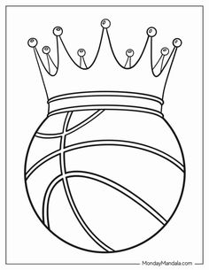 a basketball ball with a crown on top in the shape of a basket coloring page