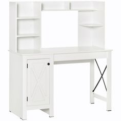 a white desk with an open bookcase on top