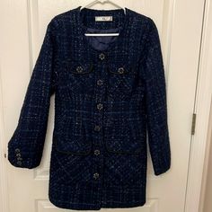 Brand New. The Tag Shows Xl But Fits Like Size 6 Chest 100cm; Shoulder 40cm; Length 82cm Can Be Worn Like A Jacket Or Dress Tweed Blazer, Blazer Dress, Colorful Dresses, Brand New, Blazer, Mini Dress, Womens Dresses, Women Shopping, Blue