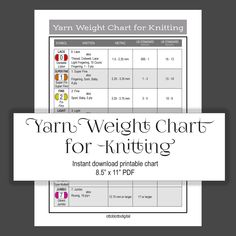 yarn weight chart for knitting with the text yarn weight chart for knitting instant download printable chart