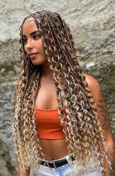 Blonde Boho Hairstyles, Goddess Braids With Hair Jewelry, Cute Goddess Braids, Braids Mixed With Curls, Blonde Bohemian Twist, Boho Braids Mixed Girl, Boho Braids Highlights, Boho Goddess Braids Medium, Boho Style Braids