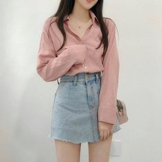 Denim Short Skirt Outfit, Skirt Outfit Korean, Korean Date, Denim Short Skirt, Denim Dress Outfit, Neat Casual Outfits, Trendy Skirts