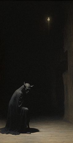 a black and white photo of a person sitting in the dark with a bat on their head