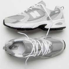 Size 6.5 Color: Grey/White Brand New Best New Balance Shoes Women, New Balance 530 Grey Outfit, New Balance 530 Women, New Balance Shoes Grey, Grey And White New Balance, Shoe Aesthetic, New Balances, Grey New Balance