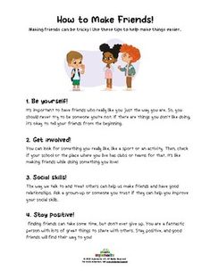 Making friends can be tricky! Use these tips to help make things easier.Spanish Version Included with Download (pg. 2)!About Mylemarks!Mylemarks.com is your destination for engaging and interactive counseling resources designed exclusively for kids and teens. Kids Therapy, Clinical Social Work, Friend Activities, Child Therapy, Counseling Resources, Make Friends, Make Things, Social Work, Making Friends