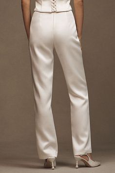 The Serena is a high-waisted, straight-leg pant with an elegant, tailored fit for every memorable moment, featuring front and back darts for added sophistication and style. | Serena Tailored Pants by Bronx and Banco in White, Women's, Size: Smallmall, Polyester/Silk/Tin at Anthropologie Elegant Luxury Single-breasted Pants, Luxury High-waisted White Dress Pants, Luxury White Ankle-length Dress Pants, Bronx And Banco, Wedding Sale, Tailored Pants, Memorable Moments, 50 Fashion, Straight Leg Pants