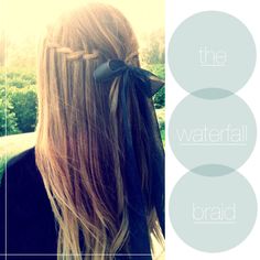 The waterfall braid. Braid With Bow, Hair With Braids, Girly Hairstyles, Bow Hairstyle, Waterfall Braid, Hair Long, Homecoming Hairstyles