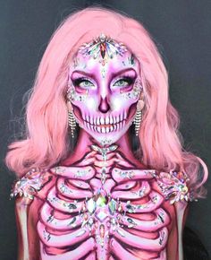 Unique Halloween Makeup, Beautiful Halloween Makeup, Holloween Makeup, Skeleton Makeup, Cool Halloween Makeup, Halloween Eye Makeup, Sugar Skull Makeup, Amazing Halloween Makeup