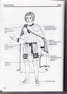 a drawing of a man in roman clothing with his hand on his hip, and the name