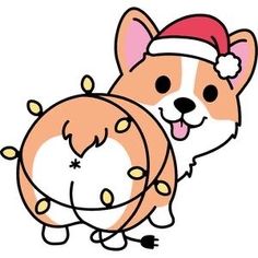 a corgi dog wearing a santa hat and holding a christmas ornament