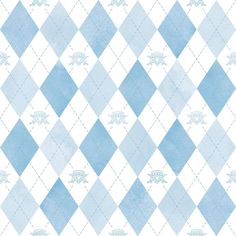 a blue and white checkered pattern with an image of a bird on the diamond