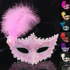 Easy Carnival Costume, Pink Masquerade Mask, Princess Mask, Festival Mask, Carnival Masquerade, Mask Venetian, Masquerade Carnival, Feather Mask, Carnival Mask