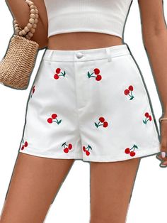 Embroidered High Waist Shorts For Summer, Fitted Floral Embroidery Bottoms For Summer, Fitted Floral Embroidered Bottoms For Summer, Trendy Embroidered Summer Bottoms, Embroidered High Waist Summer Shorts, Fitted Embroidered Shorts For Spring, Embroidered Fitted Shorts For Spring, Trendy Embroidered Short Bottoms, Trendy Embroidered Shorts For Spring