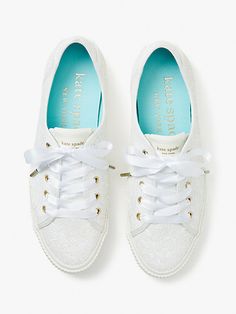 Put some sparkle in your step. | Kate Spade Trista Sneakers, Optic White - 10.5 Homecoming Sneakers, Kate Spade Glitter Keds, Keds Slip On, Kate Spade Sneakers, Dressy Sneakers, Kate Spade Bridal, Kate Spade Keds, Champion Sneakers, Rose Gold Sneakers