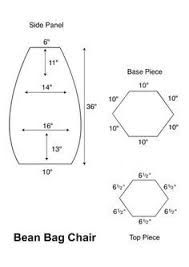 the bean bag chair is shown with measurements for each side panel and top piece on it