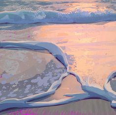 an abstract painting of water and sand on the beach