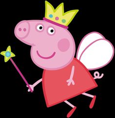 a cartoon pig wearing a crown and holding a wand