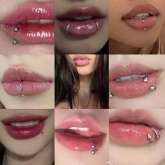 many different pictures of lips with various piercings on their lip and one has a nose ring