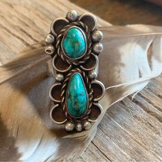 A Beautiful Vintage Navajo Piece In Great Condition. Unmarked. Sterling Silver. Size 6.25. 1.5” Long, .75” At Widest Point. Ring Color, Vintage Navajo, Jewelry Vintage, Womens Jewelry Rings, Blue And Silver, Turquoise Ring, Sterling Silver Jewelry, Vintage Ladies, Vintage Jewelry