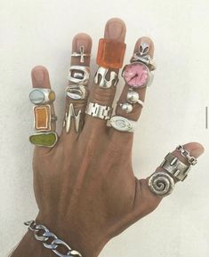 Dope jewelry, baddie jewelry, edgy jewelry, silver jewelry, gold jewelry, iced watches, bling watches, icy jewelry, luxury jewelry, gold jewelry aesthetic, gold watches, gold rings, gold necklaces, gold, stacked chains, stacked necklaces, stacked rings, maximalist jewelry, maximalist jewelry aesthetic, silver jewelry, silver rings, silver necklace, silver jewelry black girl, silver jewelry brown skin, minimalist jewelry, unique jewelry, pretty ear piercings, pretty jewelry Women Grunge, Chunky Silver Jewellery, Rings Set For Women, Funky Rings, Y2k Rings, Grunge Jewelry, Y2k Accessories, Ring Moonstone, Pearl Heart