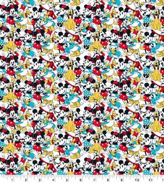 mickey and minnie mouses pattern on a white background with red, blue, yellow and black