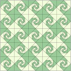 a green and white quilting pattern with squares in the shape of rectangles