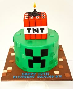 a birthday cake made to look like a creeper