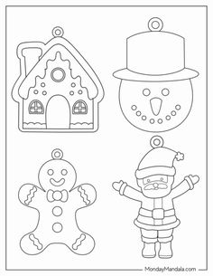 christmas coloring pages for kids with ginger, snowman and ginger house on the side