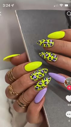 Yellow Animal Print Nails, Chita Print Nail Art, Bright Orange Nail Ideas, Spring Nails For Black Women, Nail Designs Summer Acrylic Bright Colors Neon Art Ideas, Funky Summer Acrylic Nails, Bright Spring Nail Designs, Spring Orange Nails, Neon Nail Art Summer