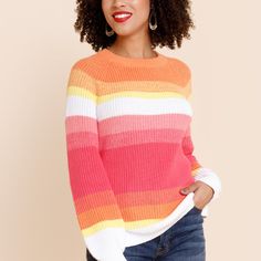 Max Sunrise Colorblock Sweater, Francesca's, New, Never Worn, Tags On, Large, Pink, Orange, Yellow, 100% Cotton Pink Spring Sweater, Hot Pink Sweater, Chevron Sweater, Colorblock Sweater, Pink Orange Yellow, Quarter Zip Sweater, Fair Isle Sweater, Womens Tie, Color Block Sweater