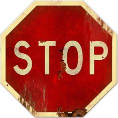 a red stop sign with the word stop painted on it's bottom and bottom corner