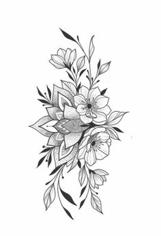 a black and white drawing of flowers