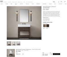 an image of a bathroom vanity with mirror and lights on the wall above it, as well as other items