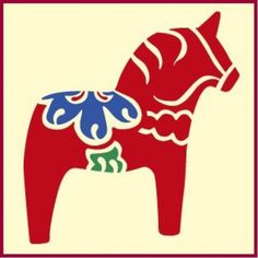 an image of a red and blue horse with flowers on it's back legs