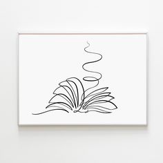 a black and white drawing of a book on a wall