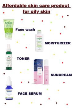 For affordable skincare products for oily skin, try Simple  refreshing face wash, Alps Goodness toner, DermDoc serum, Simple hydrate moisturiser, and Aqualogica sunscreen. These products effectively cleanse, tone, nourish, and protect your skin without breaking the bank. Take care of your oily skin with this simple yet effective routine. Skincare Products For Beginners, Indian Skincare Products, Skincare Routine For Teens, Products For Acne Prone Skin, Acne Prone Skin Care Routine, Indian Skincare, Affordable Skincare Products, Affordable Skin Care Routine, Beginner Skin Care Routine