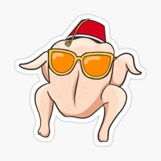 a cartoon pig wearing sunglasses and a santa hat with sun glasses sticker on it