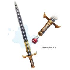 an illustration of two swords with hearts on them and the caption alchemy blade