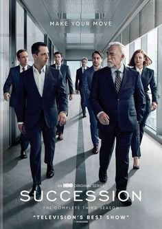 the movie poster for succession, which features men in suits walking down a hallway with one man