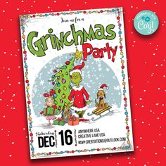 a christmas party flyer with the grinmas tree