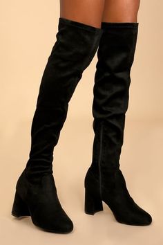 Shop Over the Knee Boots & Thigh High Boots at Great Prices - Lulus Fall Wishlist, Knee High Heel Boots, Suede Over The Knee Boots, Black Thigh High, Otk Boots, High Heel Boots Knee, Velvet Heels, Black Boots Tall, Trending Boots