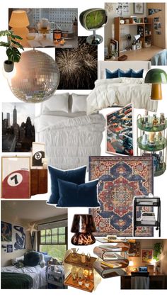 a collage of photos with various furniture and decor items in the same room as well as pictures