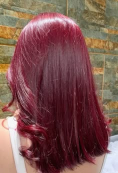 Brown And Cherry Red Hair, Dark Red Hair And Blue Eyes, Light Wine Red Hair, Red Raspberry Hair Color, Red Velvet Hair Color With Highlights, Cherry Red Hair With Pink Highlights, One Color Hair Dye, Candy Red Hair, Red Lavender Hair