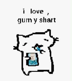 a cross - stitch pattern with the words i love gummy chart on it, and an image of a cat