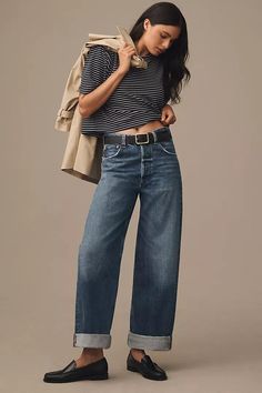 Citizens of Humanity Ayla Crop High-Rise Wide-Leg Jeans | Anthropologie Ankle Jeans Women, Cropped Wide Leg Jeans With Boots, Best Jeans For Short Curvy Women, Wide Cropped Jeans Outfit, High Rise Wide Leg Jeans Outfit, Cuffed Jeans Outfit, Jeans For Women Over 50, Wide Leg Jeans Shoes, European Outfits