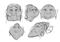 some sketches of different faces in various positions and shapes, including the nose, head, and