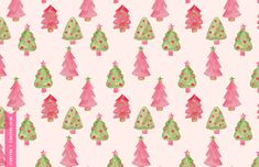 a pink and green christmas tree pattern on a white background