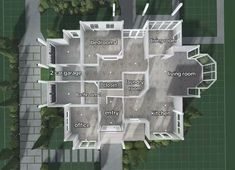 an aerial view of a house with all the rooms labeled in english and chinese on it