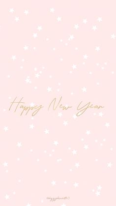 a pink background with white stars and the words happy new year